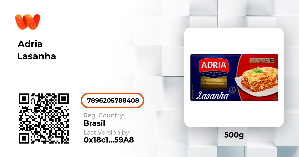 Ficha Técnica: Adria Lasanha 500g - Código de Barras (GTIN/EAN